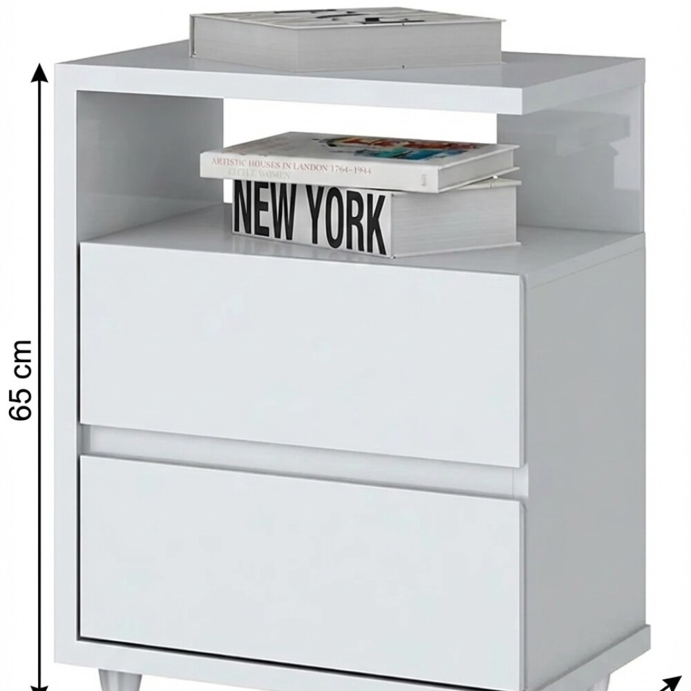 MESA DE LUZ O NOCHE CON ESPACIO Y DOS CAJONES BLANCO
