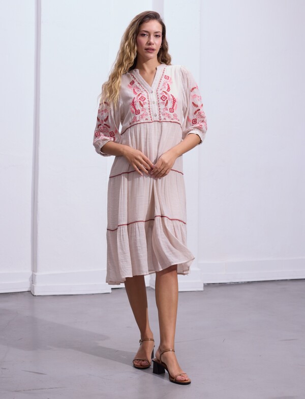 Vestido Det Bordado BEIGE/MULTI