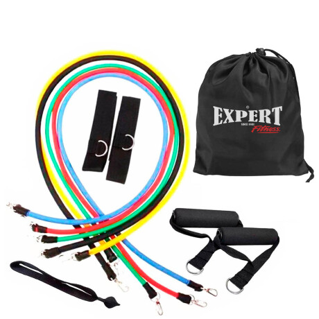Set 5 Bandas Elástica Resistencia + Bolso +2 Handgrip Multicolor