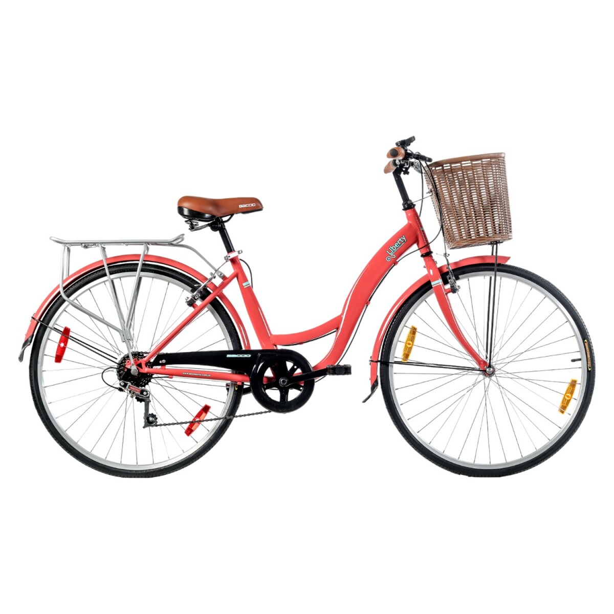 Bicicleta de paseo Baccio Liberty 6V Vintage rodado 26 con 6 cambios, canasto y parrilla - Salmón 