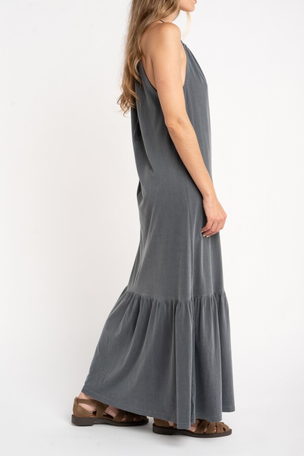 Vestido Algodon Lavado Gris Oscuro