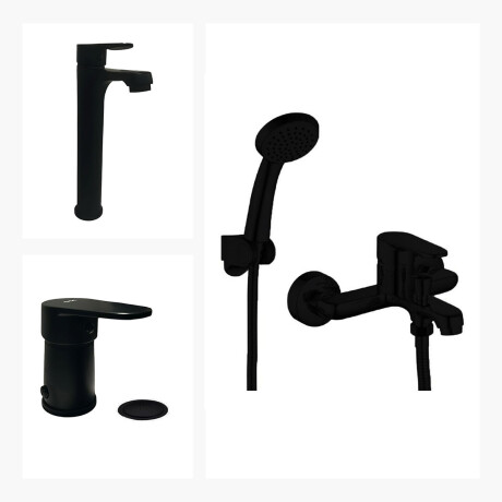JUEGO DE GRIFERIA LAVATORIO ALTO DUCHA EXTERIOR Y GRIFERIA DE BIDET NEGRO