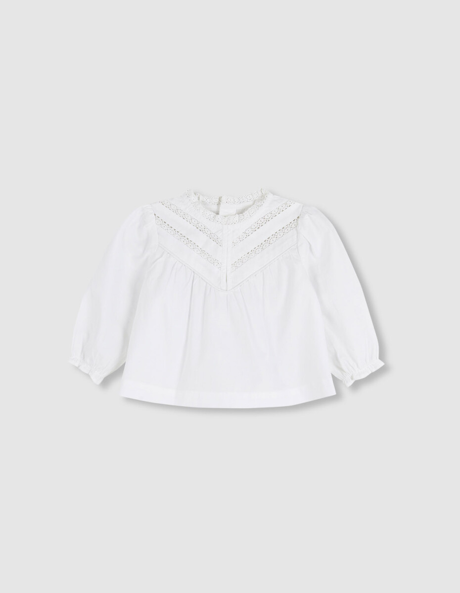 Blusa M/l Encaje Valencienne En Canesu - Blanco 