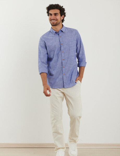 012502 CAMISA HARRINGTON LABEL Azul Piedra Melange