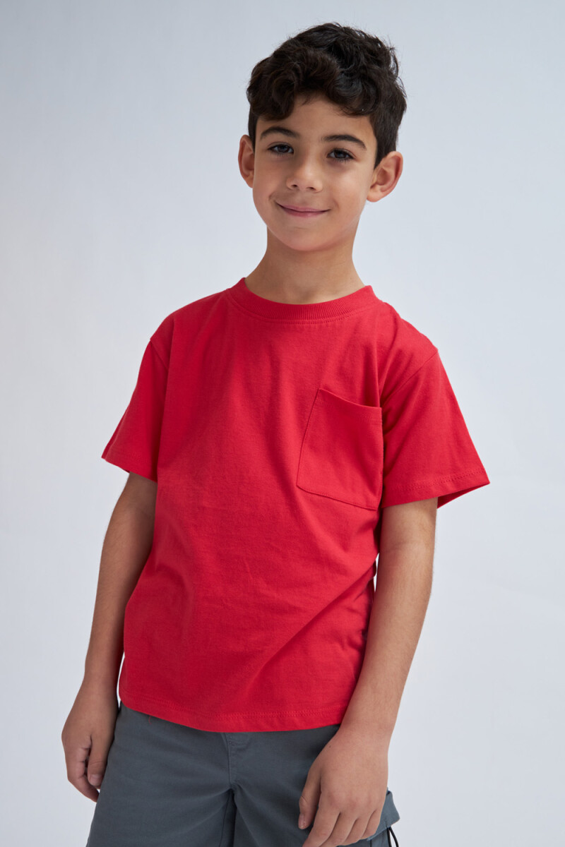 Remera manga corta con bolsillo Rojo