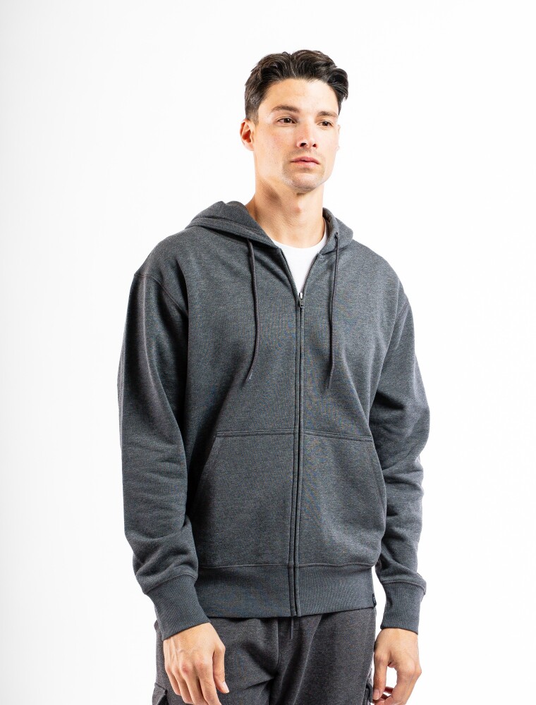 Canguro de Felpa Oversized con Cierre Gris Oscuro Melange