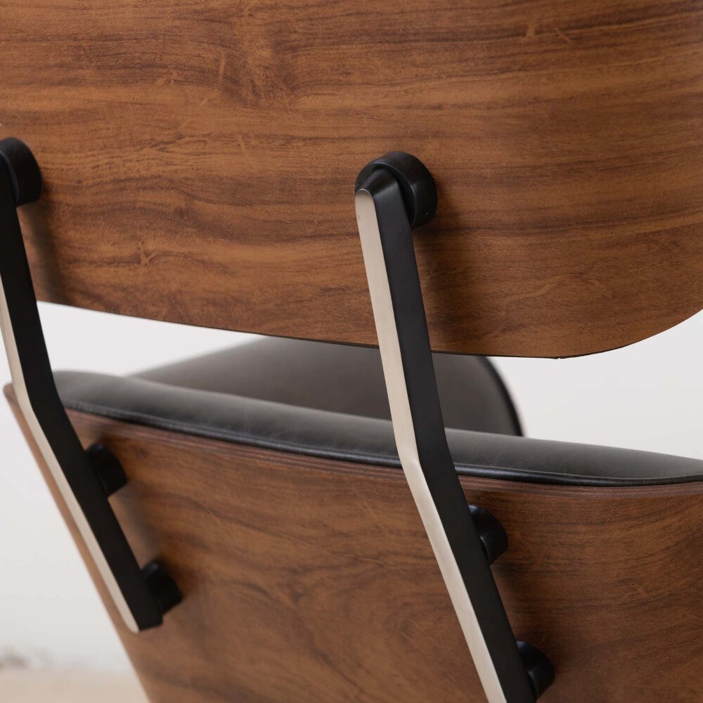 BUTACA C/PUFF 1 CUERPO CUERO-100-NATURAL NEGRO EAMES