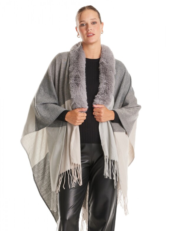 Ruana Faux Fur GRIS/MULTI