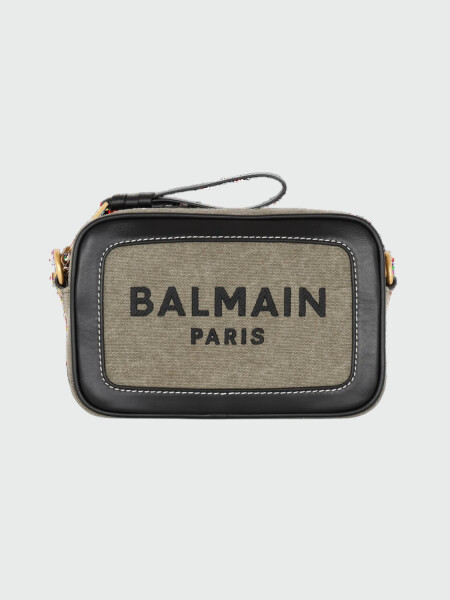 Balmain - Cartera bandolera confeccionado en lona y cuero B-Army Verde