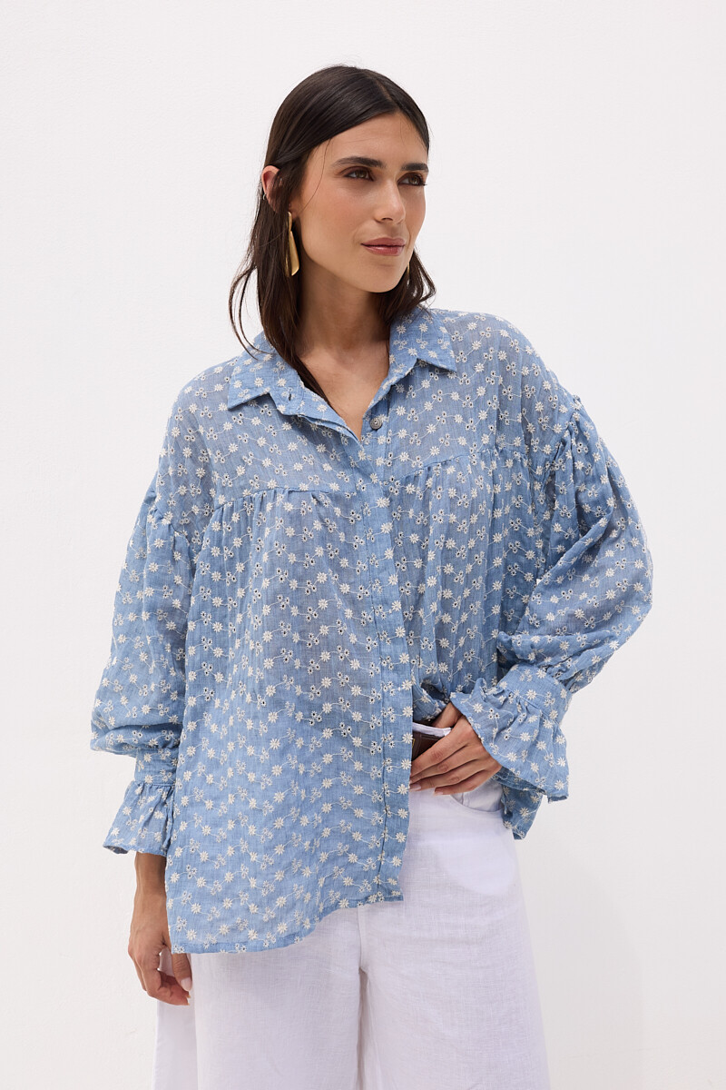 Camisa Gaia Celeste Broderie