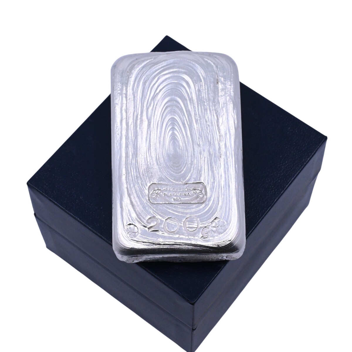 Lingote 200 gr de plata fina 999. Sellado Joyería Facello 