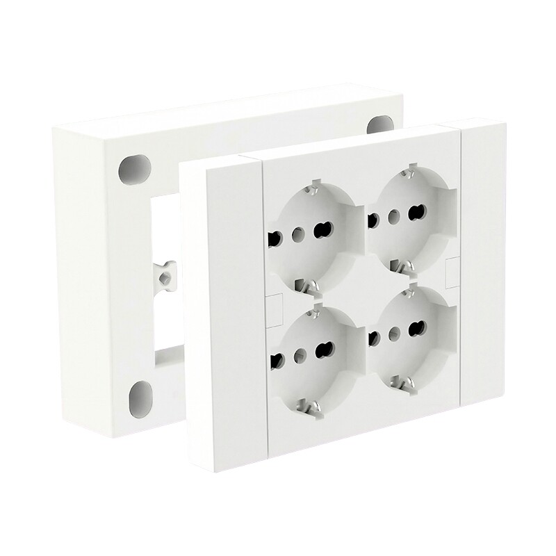 22105 MARCO C/4 SCH 2P+T C/SEG Marco con 4 Tomacorrientes Schuko 2P+T con Seguro Blanco