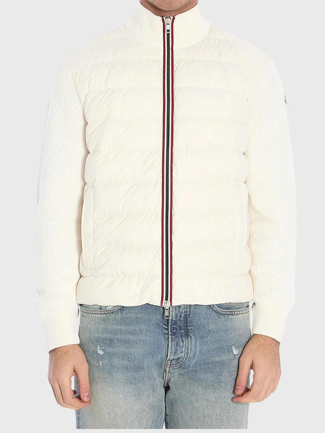 Moncler - Cárdigan acolchado con cremallera y red Blanco