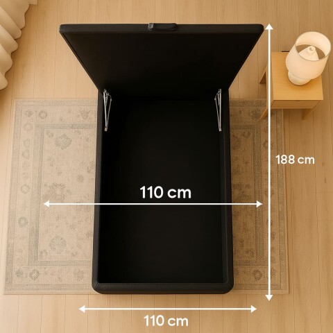 BASE BOX BAUL PLAZA Y MEDIA - 110 x 188 x 35 cm - Estructura Madera Maciza - Negro BASE BOX BAUL PLAZA Y MEDIA - 110 x 188 x 35 cm - Estructura Madera Maciza - Negro