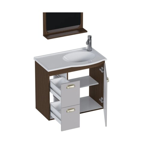 Mueble de baño suspendido Jataí Nogal/Nude 60cm con espejo 40 cm Nogal Mueble De Baño Suspendido Jataí Nogal/nude 60cm Con Espejo 40 Cm Nogal