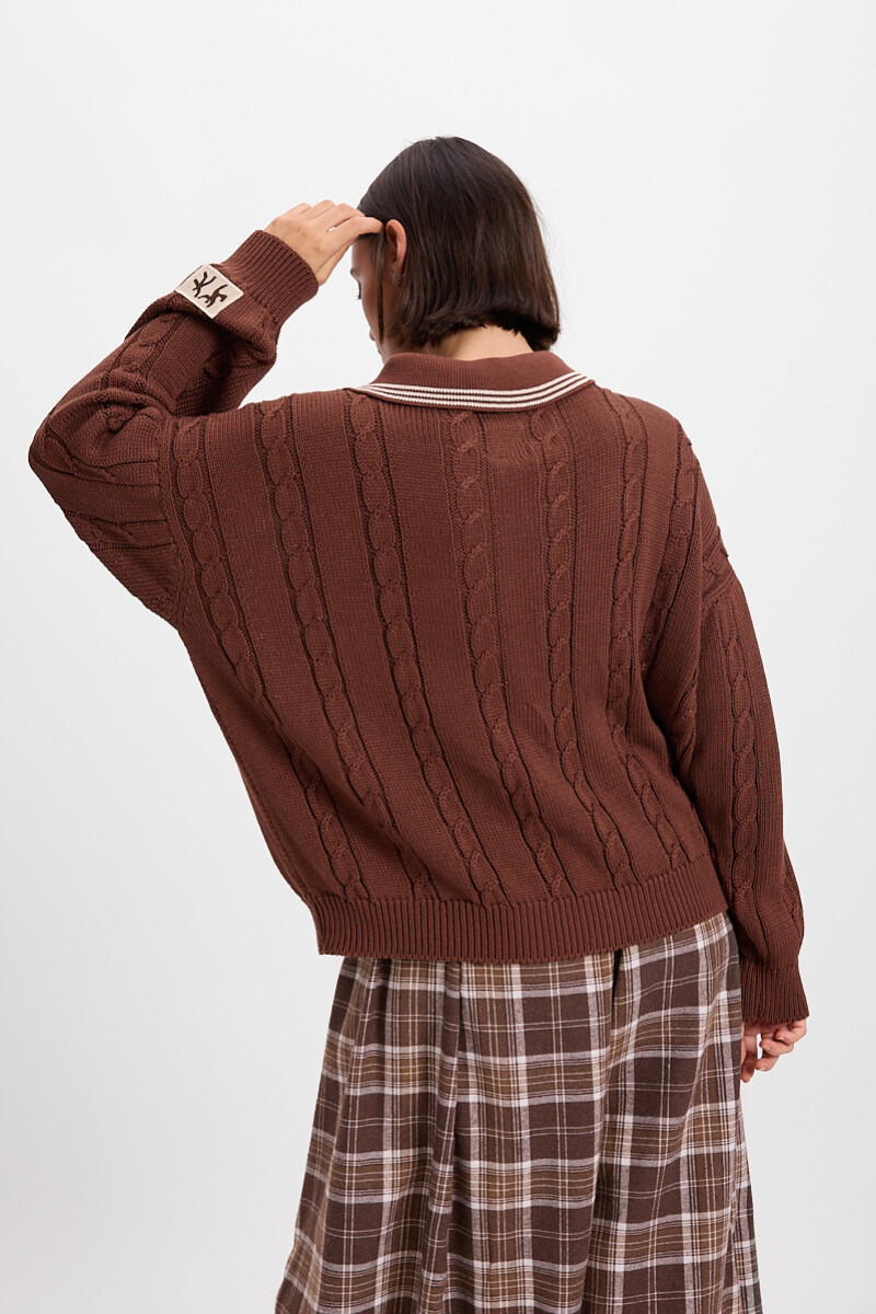 Sweater Trenzado Marron/Crudo