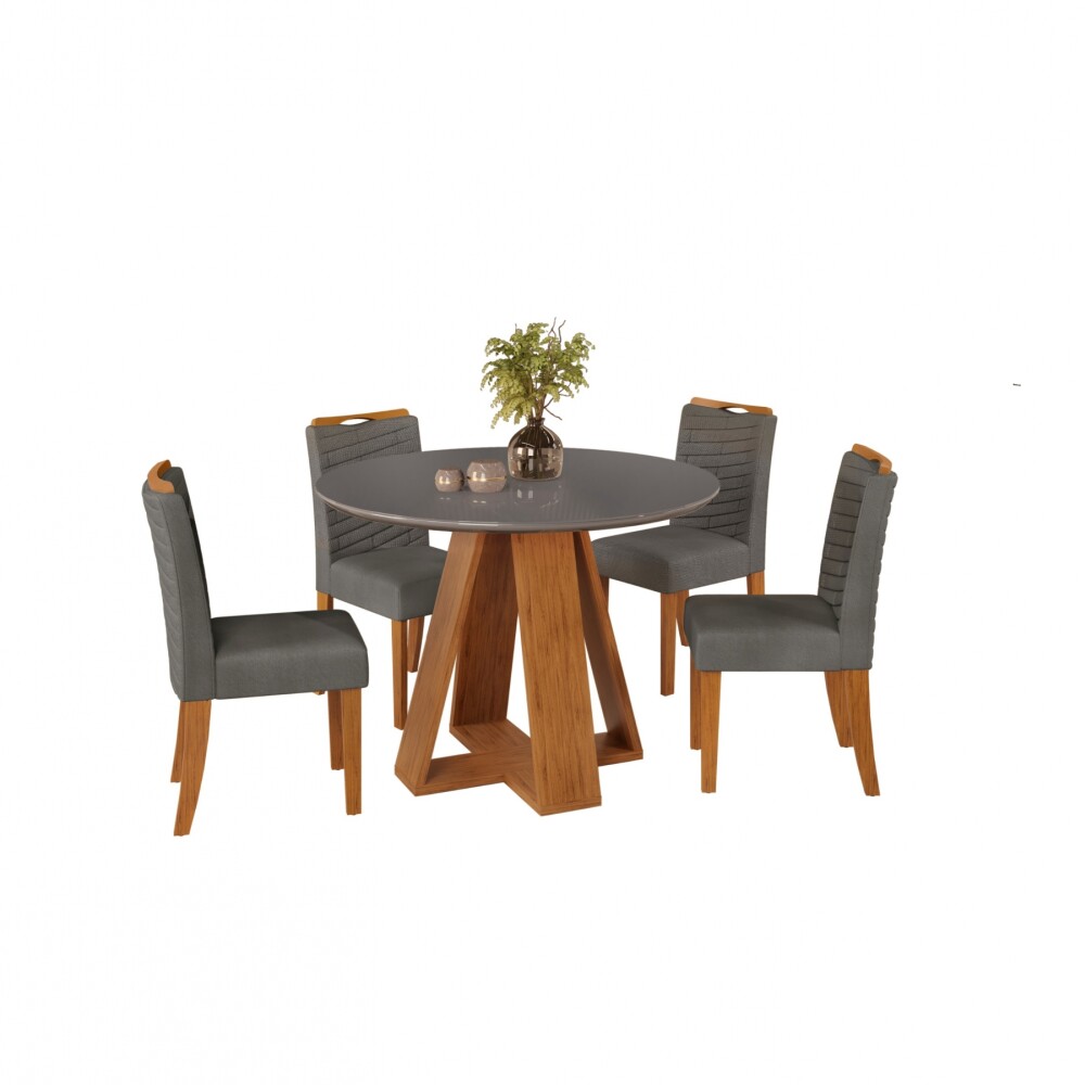 Juego De Comedor 4 Sillas Mesa Redonda - Celeste Gris / Gris