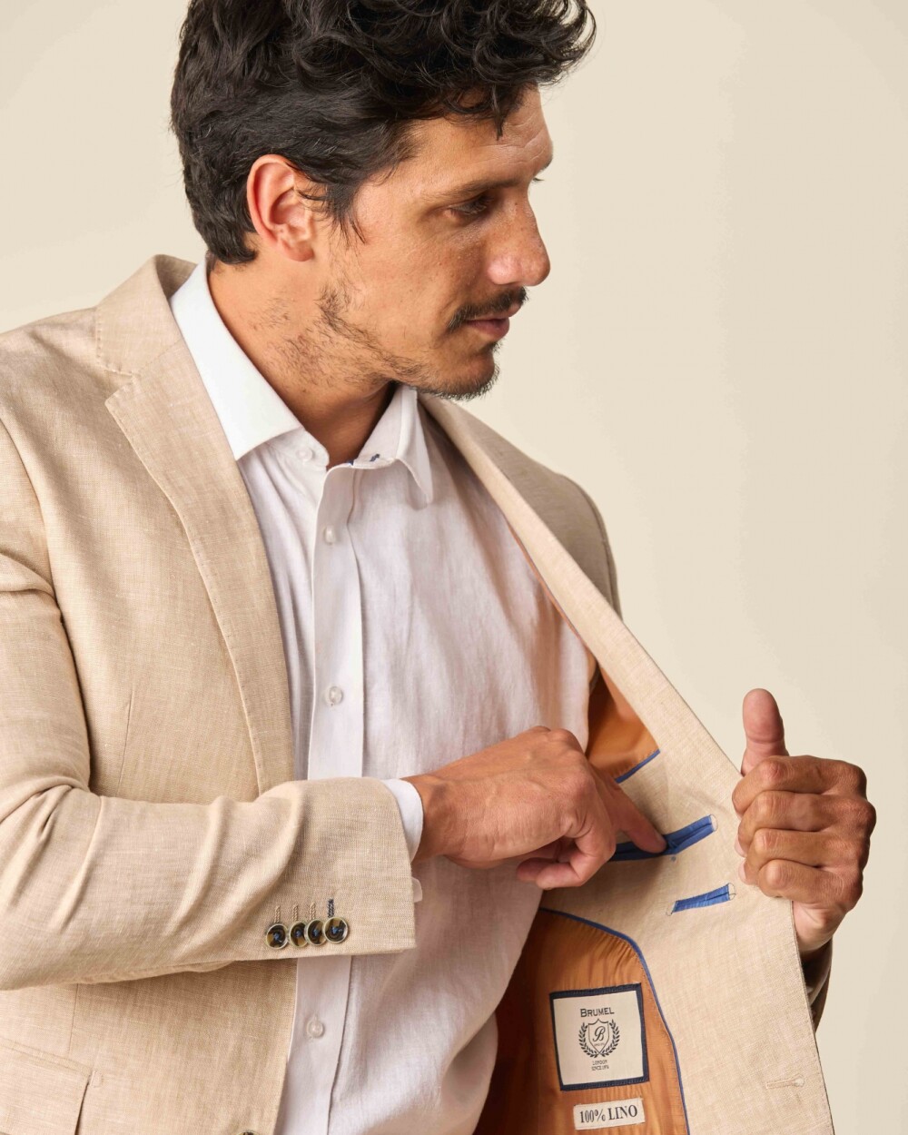 Saco Sport Lino Classic Fit Beige