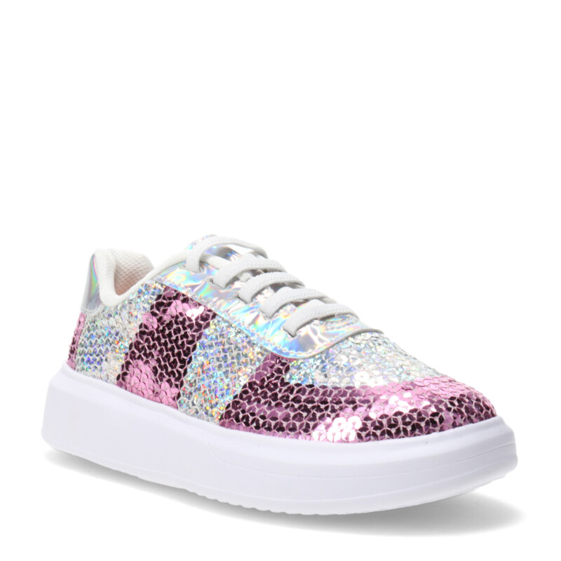 Championes Infantiles Bibi Glam Lentejuelas Plateado - Rosado