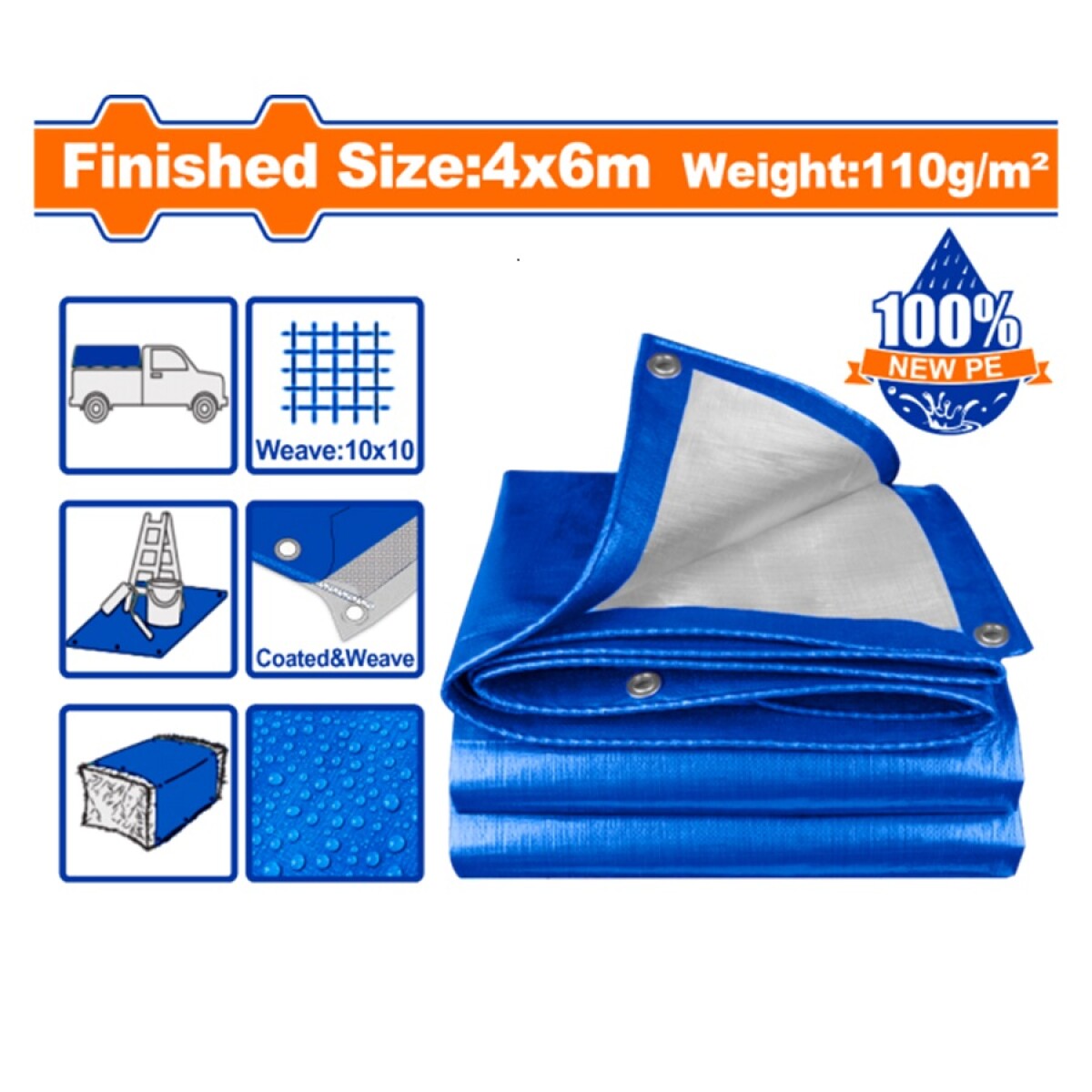 LONA 4X6 MT AZUL 110GR/M2 WADFOW WTQ1846 - AZUL 