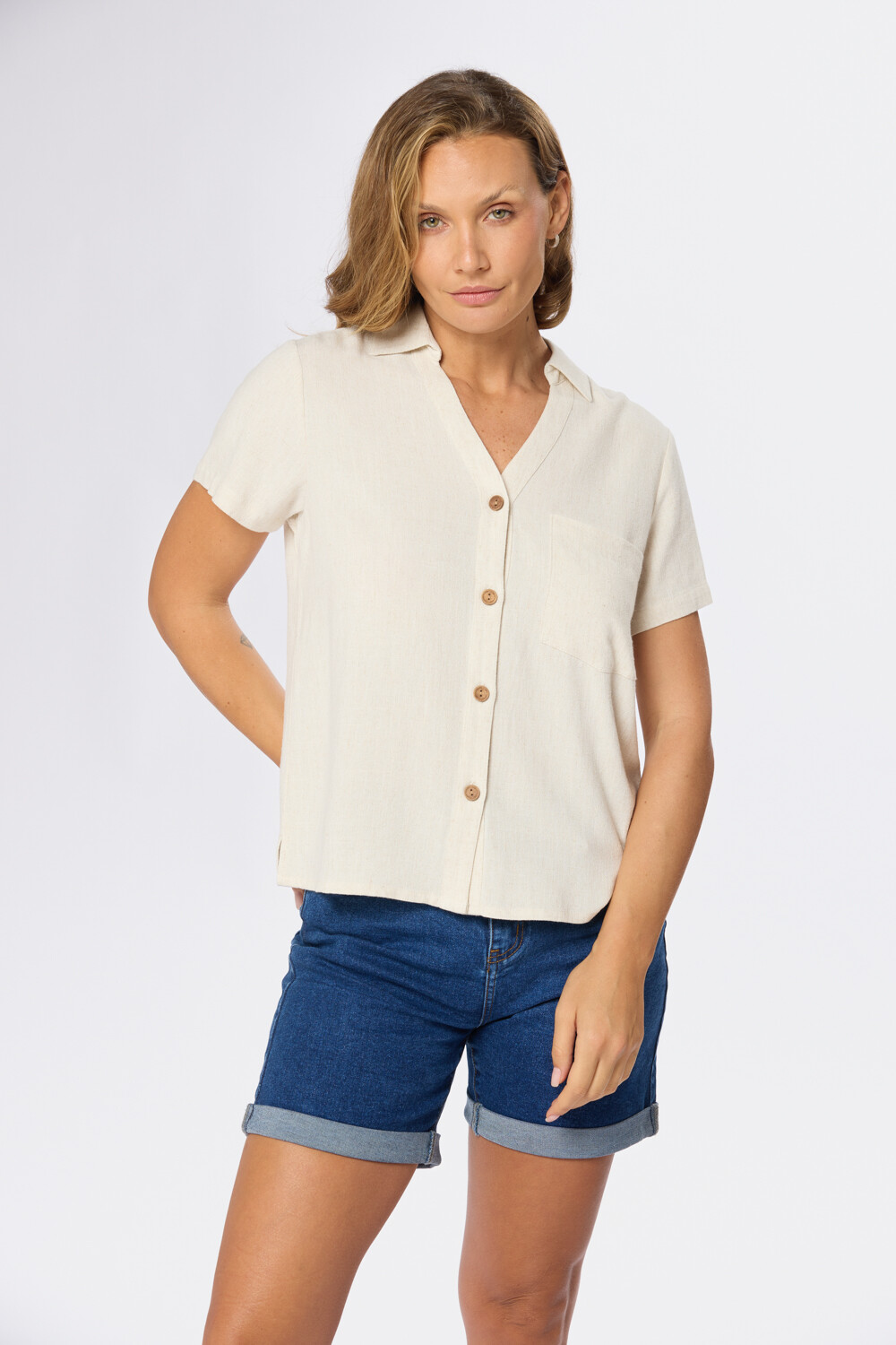 CAMISA DE LINO LISA Beige