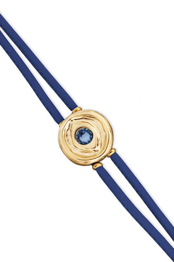 PULSERA DE CUERO DOBLE AZUL CON DETALLE DE OJO EN ALEACIÓN DE METALES BAÑADO EN ORO DE 18K Y CRISTAL Pulsera