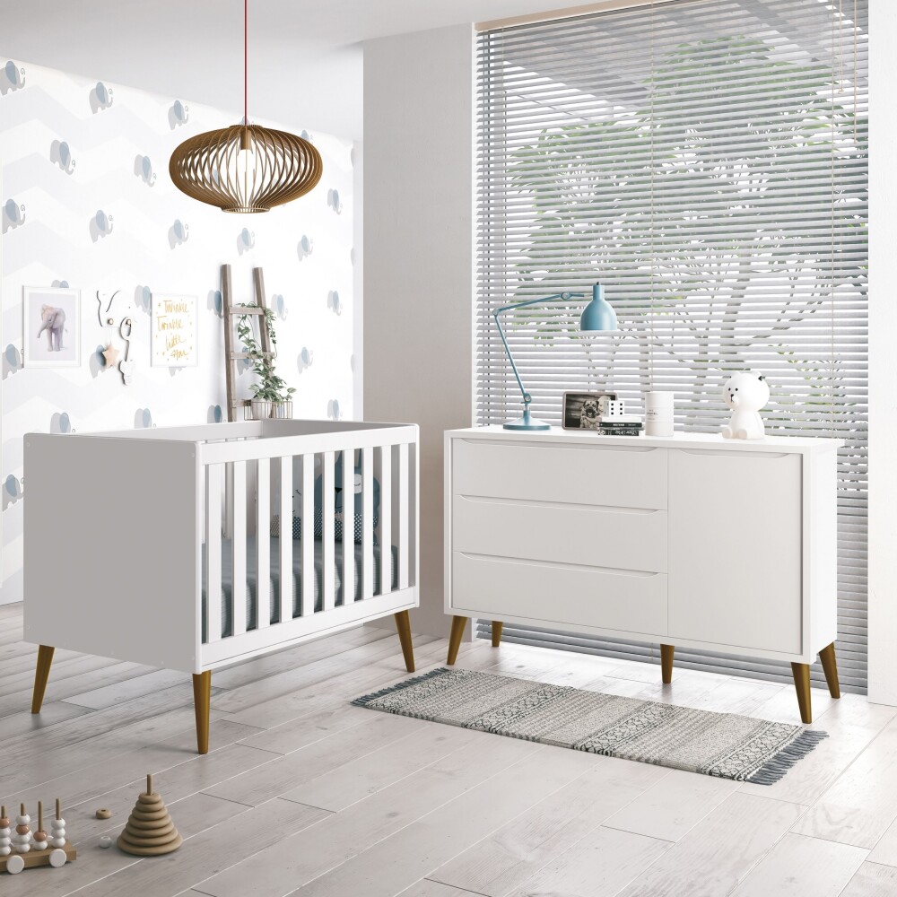 Cómoda 3 Cajones 1 Puerta Zapatera Infantil - Theo Blanco