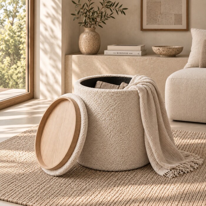 Puff c/Baúl Boucle Beige | PREVENTA