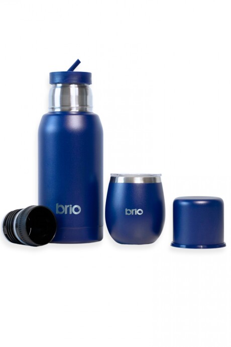 Set De Termo 750 Ml Y Mate Con Tapa brio Acero Inox Azul