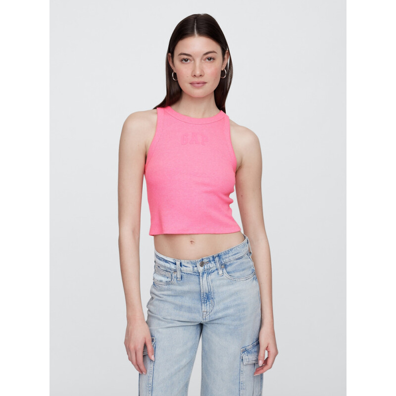 V-SL RIB 2X2 LOGO CROP TANK NEON PINK ROSE