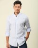 Camisa Sport Algodón Manga Larga Blanca con Raya Celeste