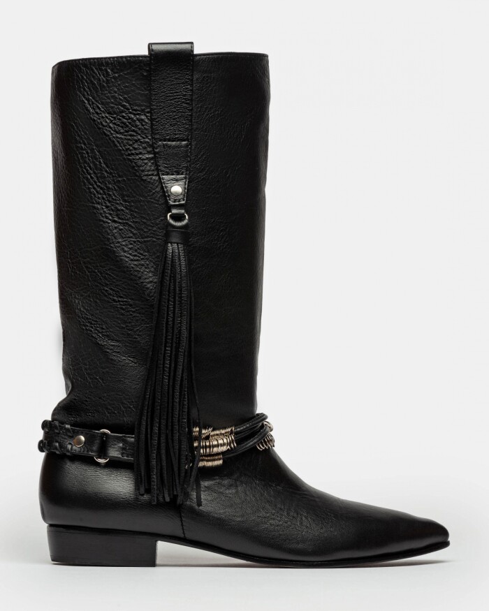 Bota Caña Media Amazonia En Cuero Liso Negro