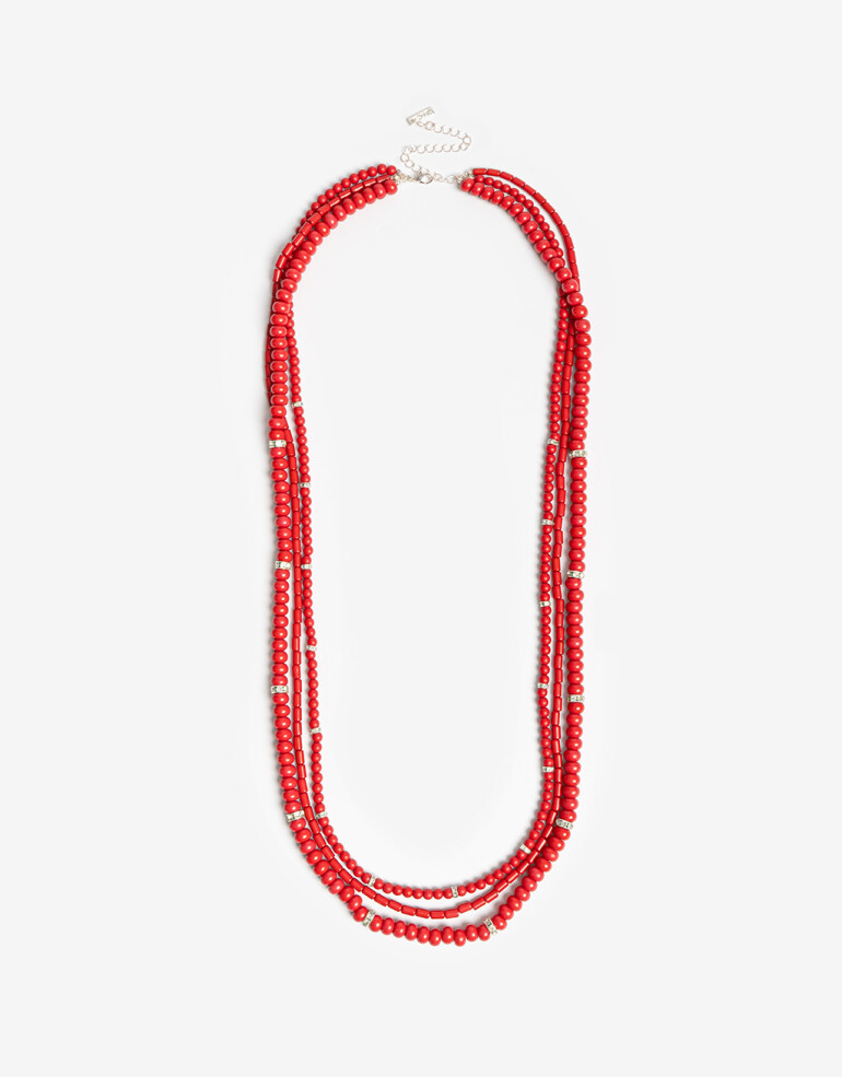 Collares Largos Canutillos Collar Largo Beads Strass - Rojo Medio