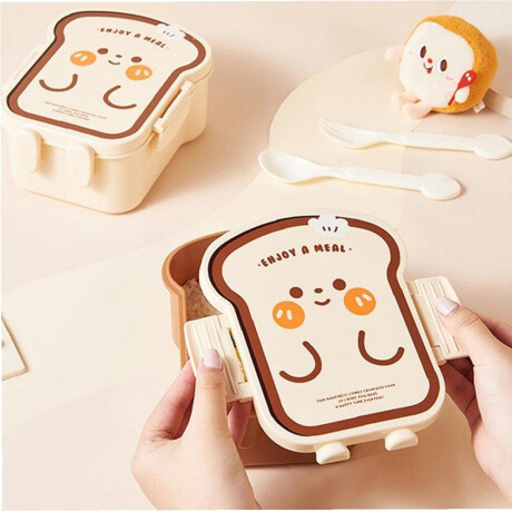 Vianda con división y cubiertos 18x14x8cm Tostada Marron