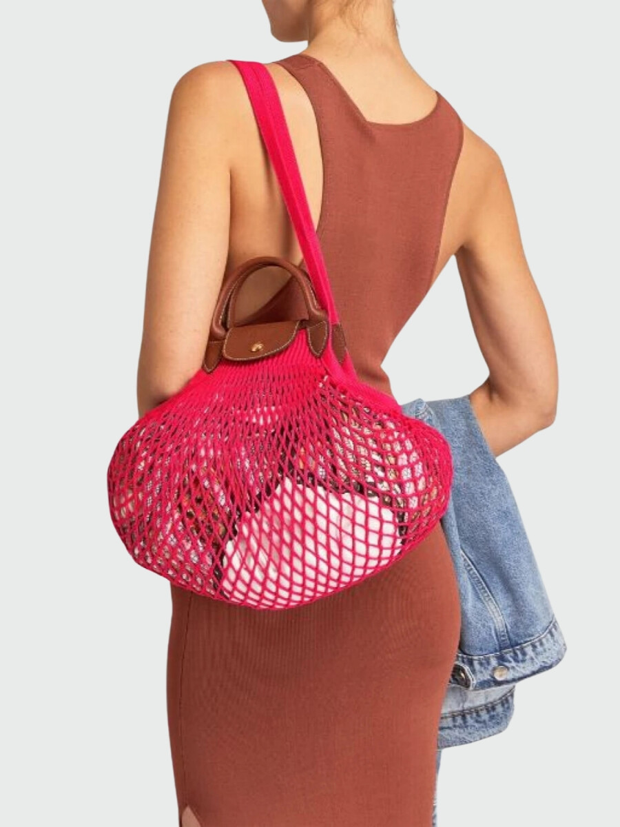 Longchamp -Cartera Longchamp de red, Le pliage Filet - Fucsia 