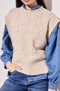 Chaleco Textura Bouttonne Beige Melange