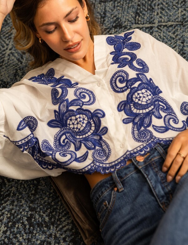Blusa Bordada BLANCO/AZUL
