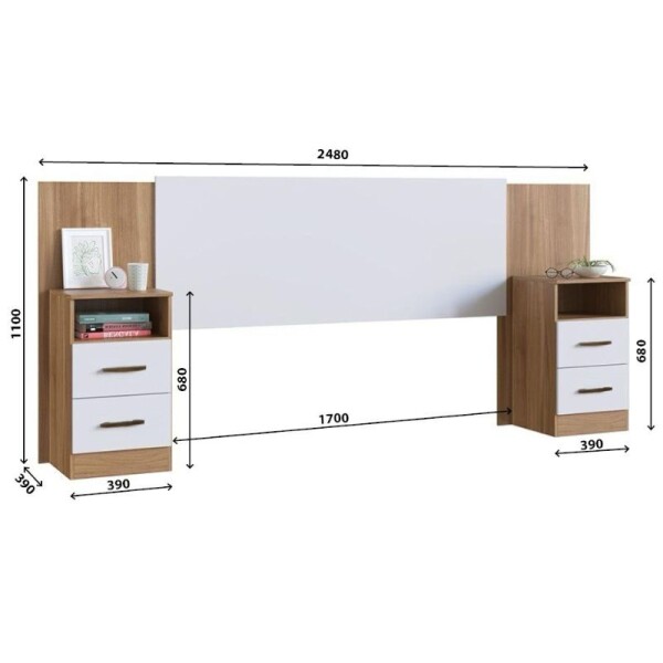 RESPALDO 2 PLAZAS + 2 MESA DE LUZ - BLANCO/NOGAL RESPALDO 2 PLAZAS + 2 MESA DE LUZ - BLANCO/NOGAL