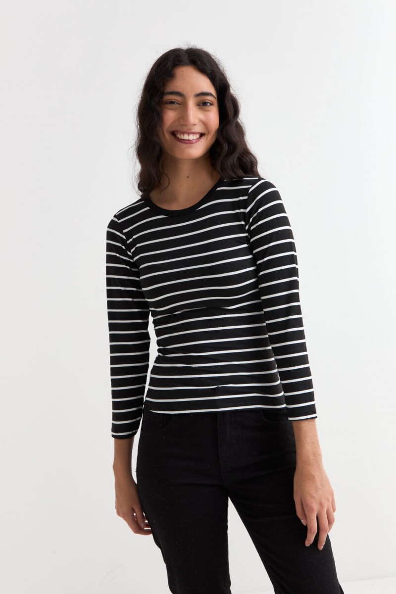 Remera m/l cuello a la base - Negro y blanco 