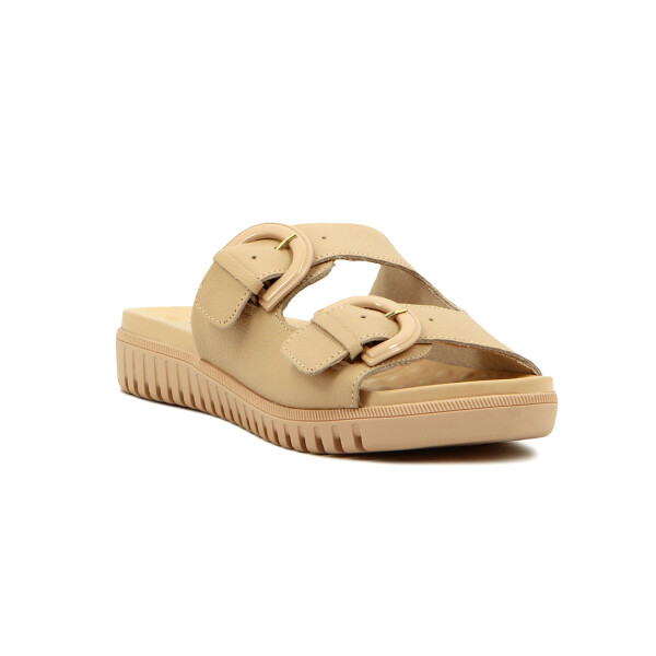 Comfortflex Sandalia Cuero Dos Hebillas Suela Baja - Dama Almendra