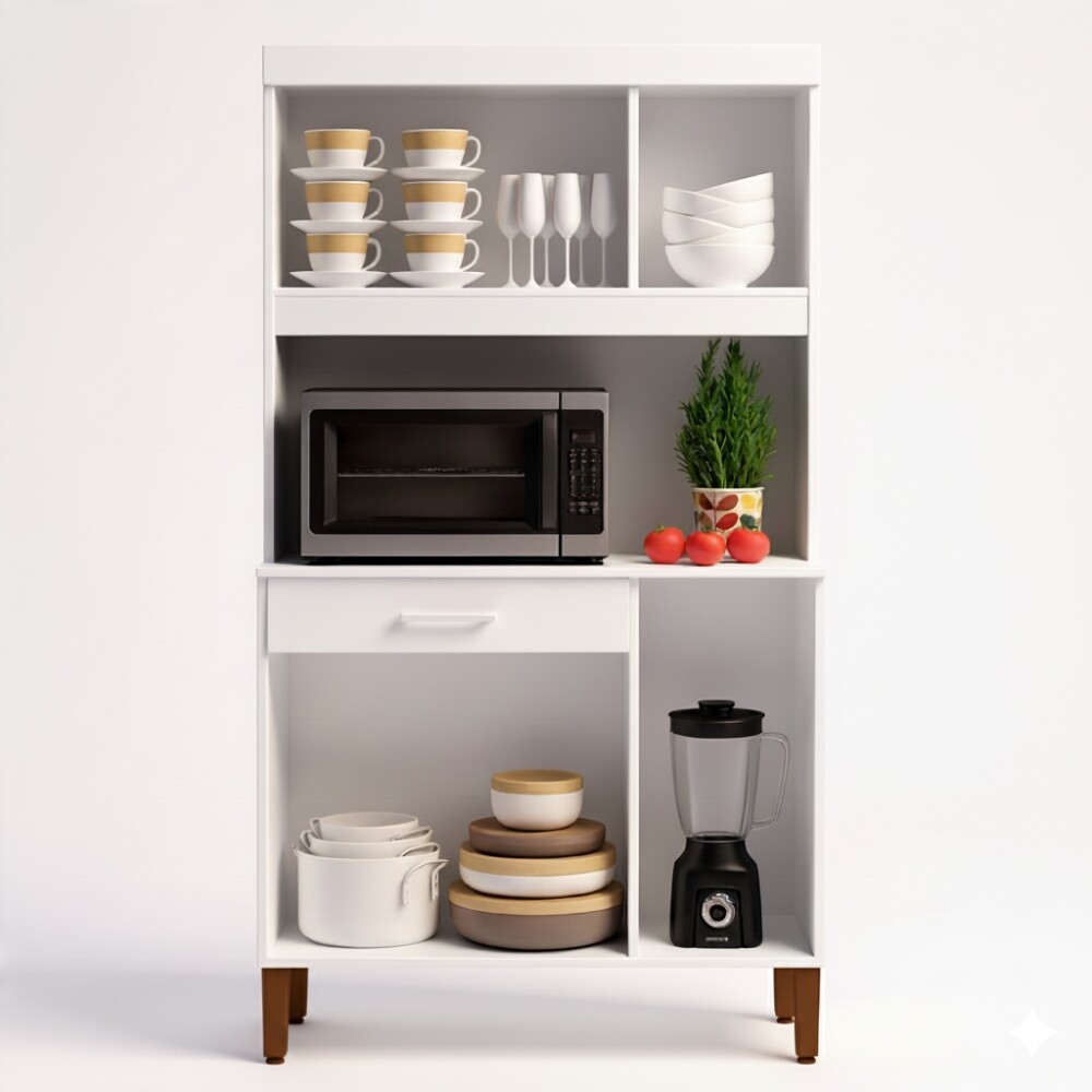 KIT DE COCINA ALACENA COMPACTA ARMARIO APARADOR - 6 PUERTAS 1 CAJÓN BLANCO