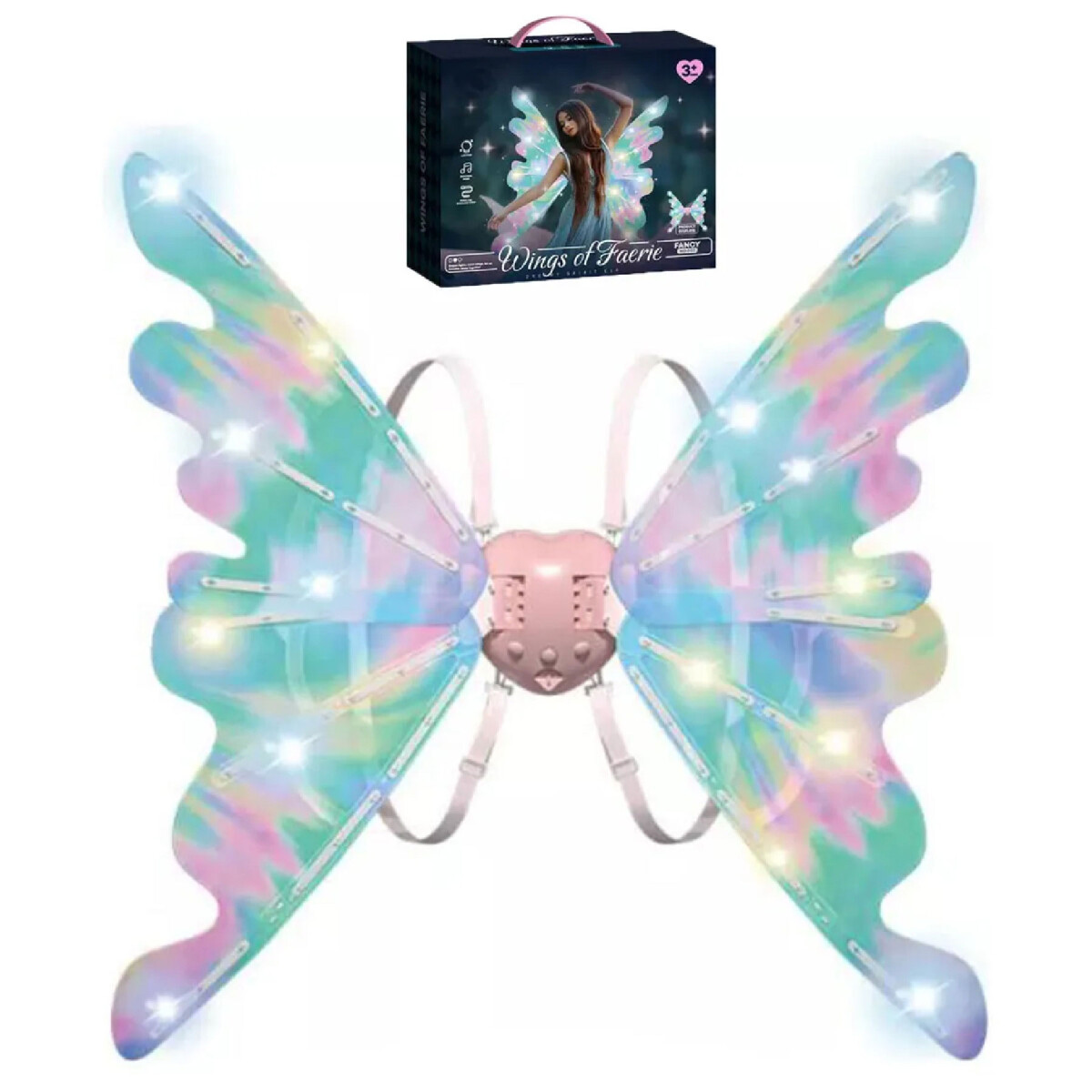 Set Alas Hada Mariposa Luminosas Led Correas Ajustables Niña - Color Celeste 