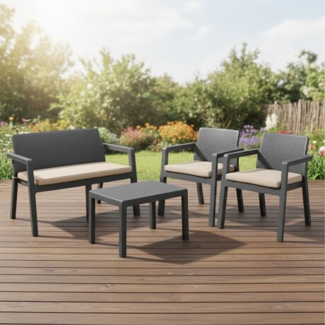 Juego Prestij de jardín 3 sillones con almohadones + mesa GRIS