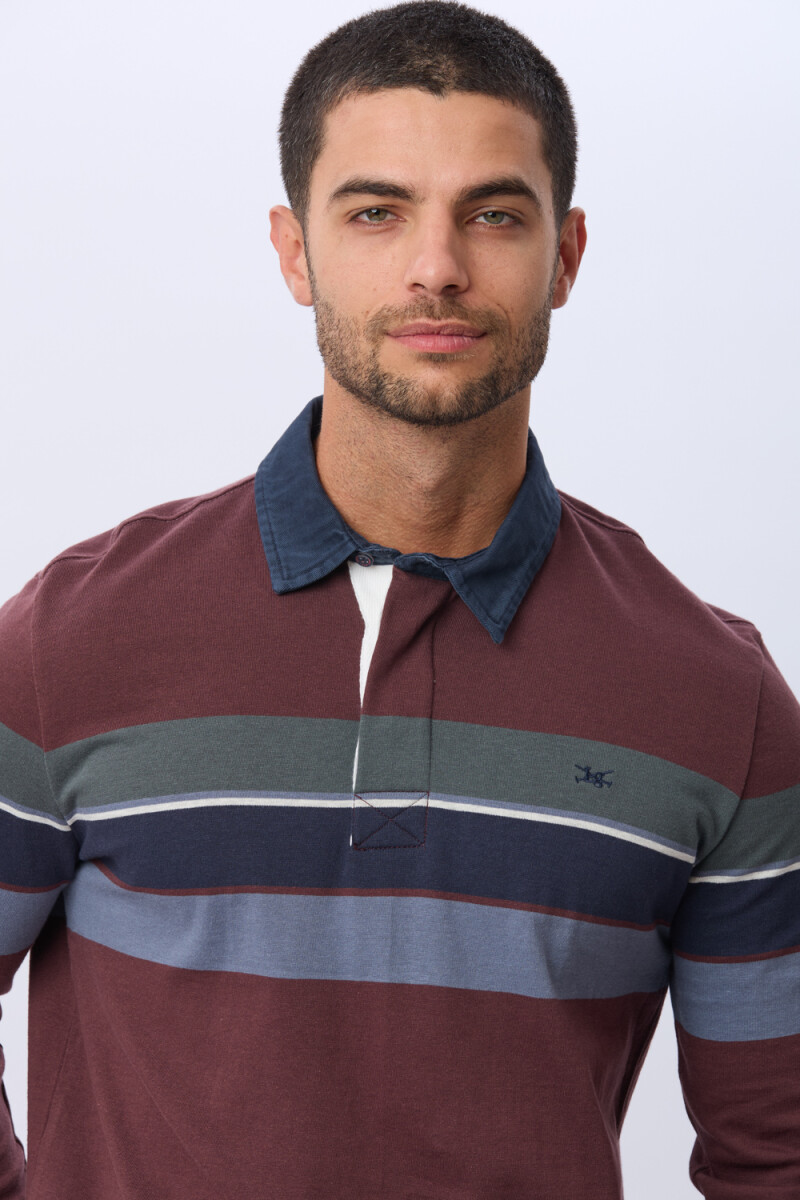 REMERA POLO RAYADA EN ALGODÓN - Bordo 