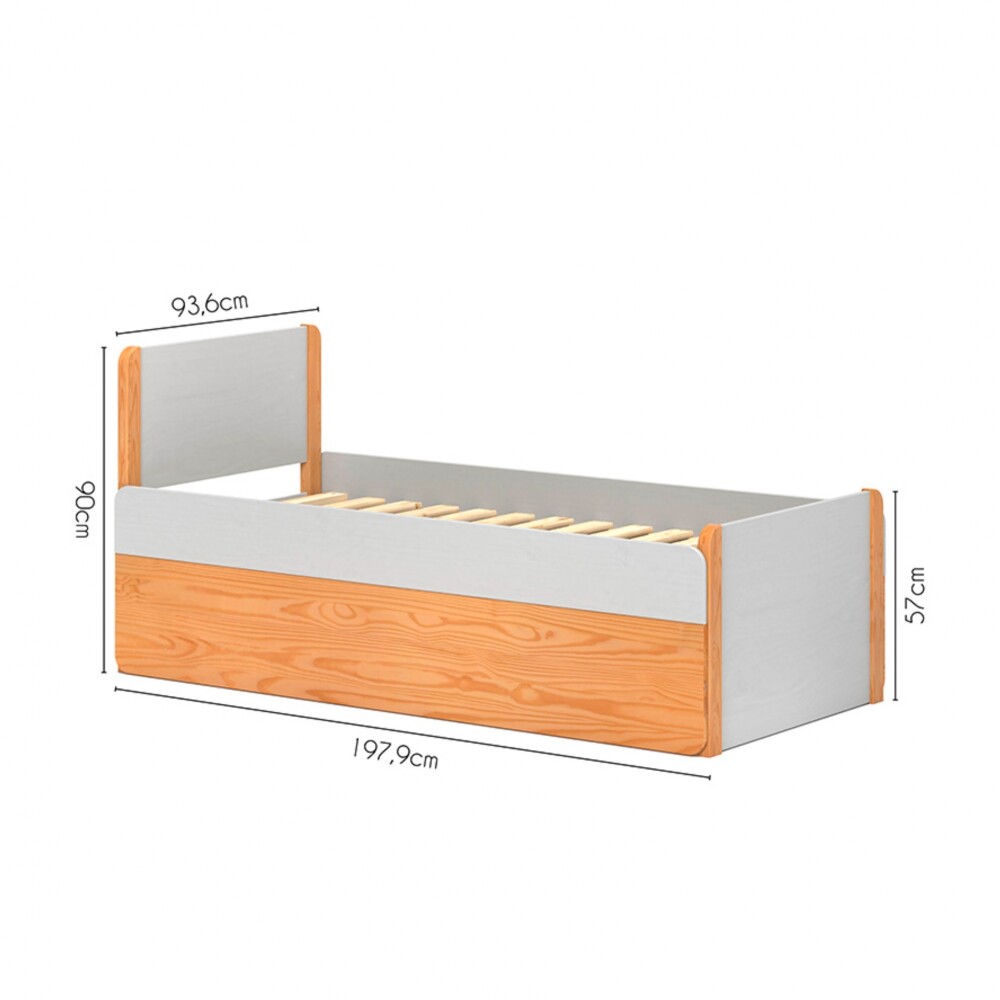 Cama 1 plaza - Madera Maciza con baúl - Flow Square Cama 1 plaza - Madera Maciza con baúl - Flow Square