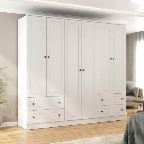 Ropero Americana PLUS 6 puertas 4 cajones - 100% MDF Blanco