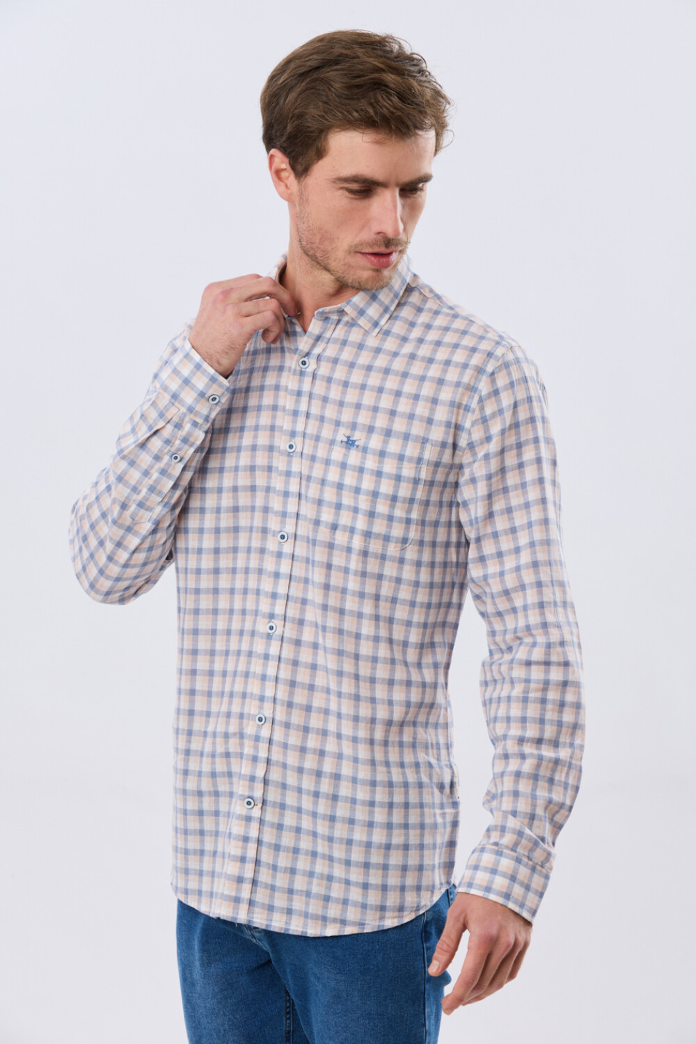 CAMISA CUADROS DE LINO Rosa