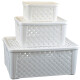 Set x3 Caja organizadora simil rattán con tapa M BLANCO