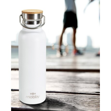 Botella térmica Mobby en acero inox. y bamboo 450ml Blanco