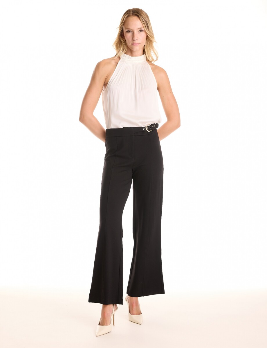 Pantalon Wide Leg Pretina Prolongada - Negro 